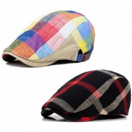 Newsboy Caps 2 Pack Men's Plaid Cotton Flat Newsboy Ivy Cabbie Golf Gatsby Cap Hat - Red+black - CG182DSAXL6 $22.20