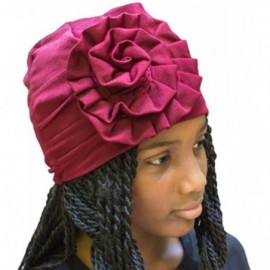 Skullies & Beanies Beanie for Women- Satin Lined Cap- Flower Head Wrap- Elegant Turban - Burgundy - C618YYIRN8K $14.38