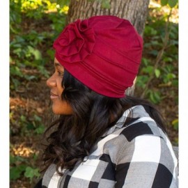 Skullies & Beanies Beanie for Women- Satin Lined Cap- Flower Head Wrap- Elegant Turban - Burgundy - C618YYIRN8K $14.38