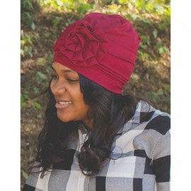 Skullies & Beanies Beanie for Women- Satin Lined Cap- Flower Head Wrap- Elegant Turban - Burgundy - C618YYIRN8K $14.38