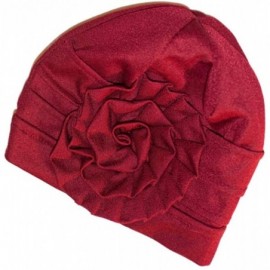 Skullies & Beanies Beanie for Women- Satin Lined Cap- Flower Head Wrap- Elegant Turban - Burgundy - C618YYIRN8K $14.38