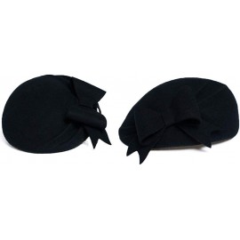 Berets Women's Wool French Bowknot Beret Hat Autumn Winter Vintage Warm Beanie Cap - Black - C718I6KAG2X $31.72