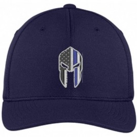 Baseball Caps Embroidered Thin Blue Line Spartan American Flag Black Flexfit Flex Fit Baseball Hat - Navy - C418E4Z8TMR $44.37