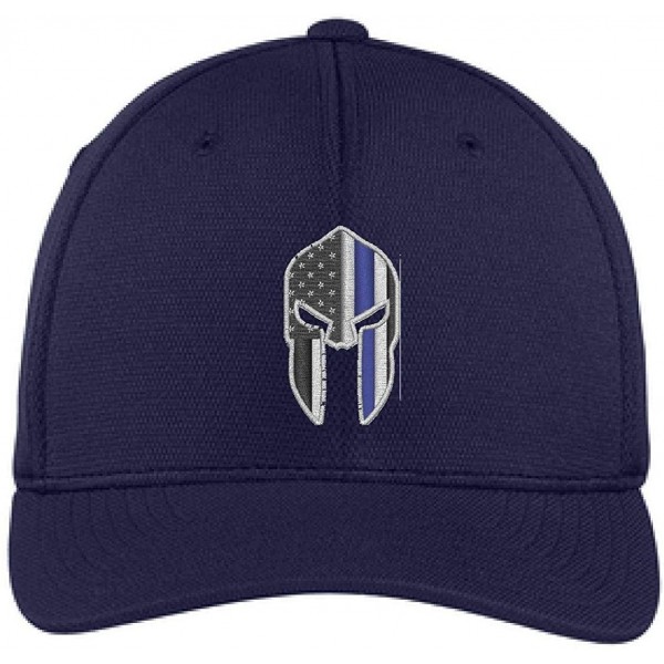 Baseball Caps Embroidered Thin Blue Line Spartan American Flag Black Flexfit Flex Fit Baseball Hat - Navy - C418E4Z8TMR $22.48