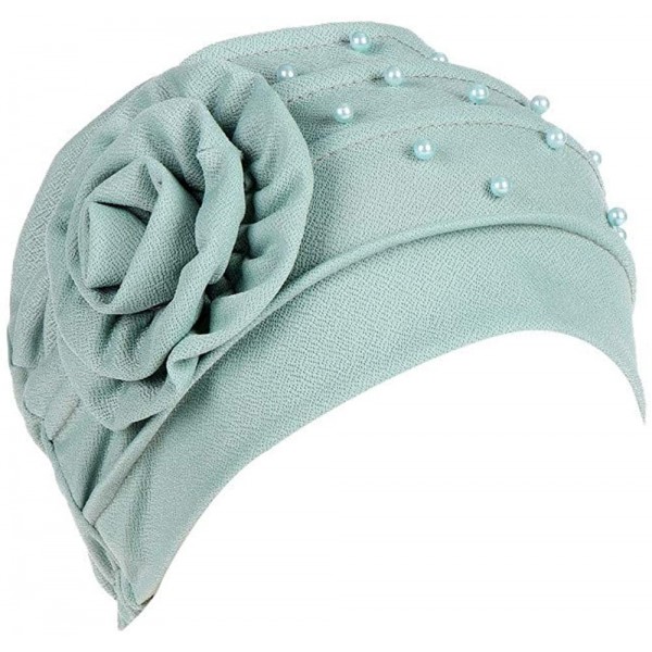 Newsboy Caps Women Beading India Hat Muslim Ruffle Cancer Chemo Beanie Floral Turban W - Green - CR18L0U9XL3 $8.65