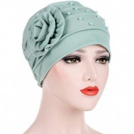 Newsboy Caps Women Beading India Hat Muslim Ruffle Cancer Chemo Beanie Floral Turban W - Green - CR18L0U9XL3 $8.65