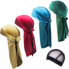 Skullies & Beanies 4 Pcs Unisex Velvet Durag Extra Long-Tail Du Rags Wide Straps for Men Waves - Style2 - C518Z2USTEL $13.42