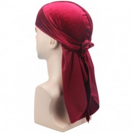 Skullies & Beanies 4 Pcs Unisex Velvet Durag Extra Long-Tail Du Rags Wide Straps for Men Waves - Style2 - C518Z2USTEL $13.42