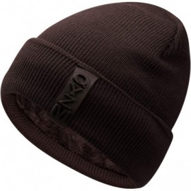 Skullies & Beanies Knit Beanie Warm Thick Lined Hat Mens Winter Skull Cap Unisex Beanie Cap - Brown - CK18IE90RXS $26.67