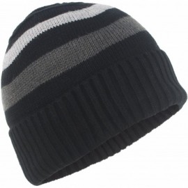 Skullies & Beanies Urban Winter Striped Knitted Beanie Hat Fur Lined Skull Ski Cap - Black - CT12N5HLEIL $15.85