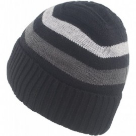 Skullies & Beanies Urban Winter Striped Knitted Beanie Hat Fur Lined Skull Ski Cap - Black - CT12N5HLEIL $15.85