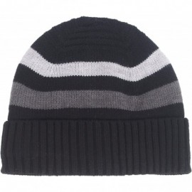 Skullies & Beanies Urban Winter Striped Knitted Beanie Hat Fur Lined Skull Ski Cap - Black - CT12N5HLEIL $15.85