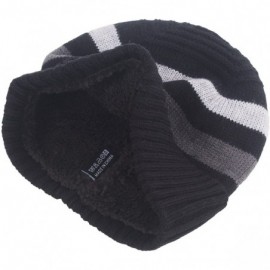 Skullies & Beanies Urban Winter Striped Knitted Beanie Hat Fur Lined Skull Ski Cap - Black - CT12N5HLEIL $15.85