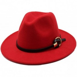 Fedoras Fedoras Hats for Women Men Felt Metal Belt Trilby Hats Wide Brim Adjustable Fedora Jazz Hat Caps - Red - CT18NHC96QN ...