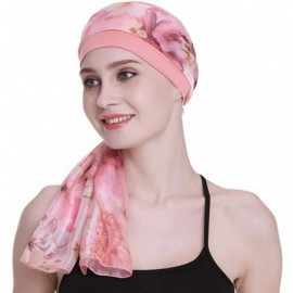 Skullies & Beanies Elegant Chemo Cap With Silky Scarfs For Cancer Women Hair Loss Sleep Beanie - Coral - CM18LXADAD4 $19.22