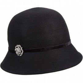 Bucket Hats Wool Felt Cloche with Broach Winter Hat - Black - C111OO7KJ21 $97.27