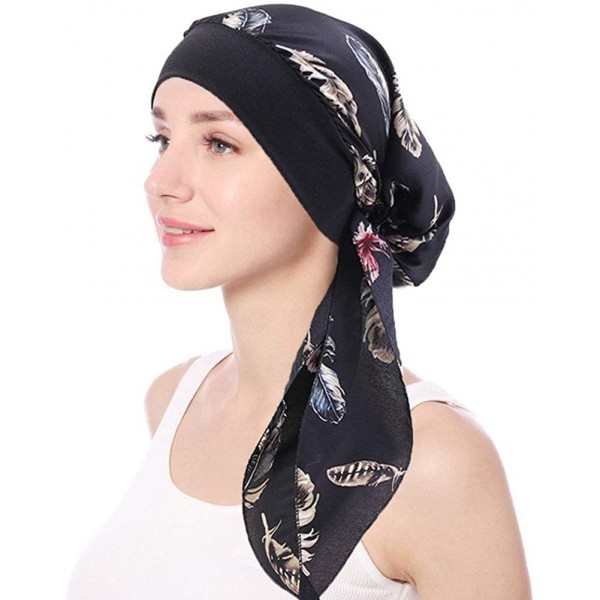 Skullies & Beanies Women Vintage Silky Turbans Head Scarf Elastic Wide Band Multifunction Printing Hat Chemo Hair Loss Cap - ...