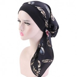 Skullies & Beanies Women Vintage Silky Turbans Head Scarf Elastic Wide Band Multifunction Printing Hat Chemo Hair Loss Cap - ...