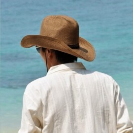 Cowboy Hats Men Straw Cowboy Hat Panama Outdoor Hat Wide Brim Shapeable Sun Hat - Beige - CB1884H7RTE $9.44