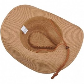 Cowboy Hats Men Straw Cowboy Hat Panama Outdoor Hat Wide Brim Shapeable Sun Hat - Beige - CB1884H7RTE $24.22