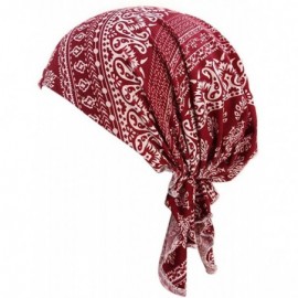 Skullies & Beanies Women Ruffles Floral Print Cancer Chemo Hat Beanie Scarf Turban Head Wrap Cap - E - CW18QXL86TL $9.10