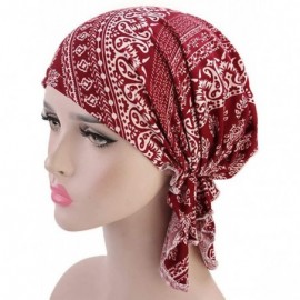 Skullies & Beanies Women Ruffles Floral Print Cancer Chemo Hat Beanie Scarf Turban Head Wrap Cap - E - CW18QXL86TL $9.10