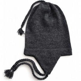 Skullies & Beanies 100% Alpaca Wool Knit Beanie Cap with Ear Flaps- Chullo Hat Women Men- One Size - Charcoal Gray - CL1899YZ...