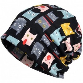 Skullies & Beanies Women's Multifunction Cute cat Pattern Hat Skull Cap Scarf - Black - CJ1880QKR73 $10.31