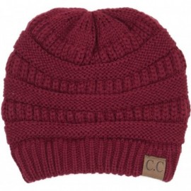 Skullies & Beanies Warm Soft Cable Knit Skull Cap Slouchy Beanie Winter Hat (Burgandy) - CS12O60DF33 $8.74