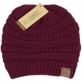 Skullies & Beanies Warm Soft Cable Knit Skull Cap Slouchy Beanie Winter Hat (Burgandy) - CS12O60DF33 $8.74