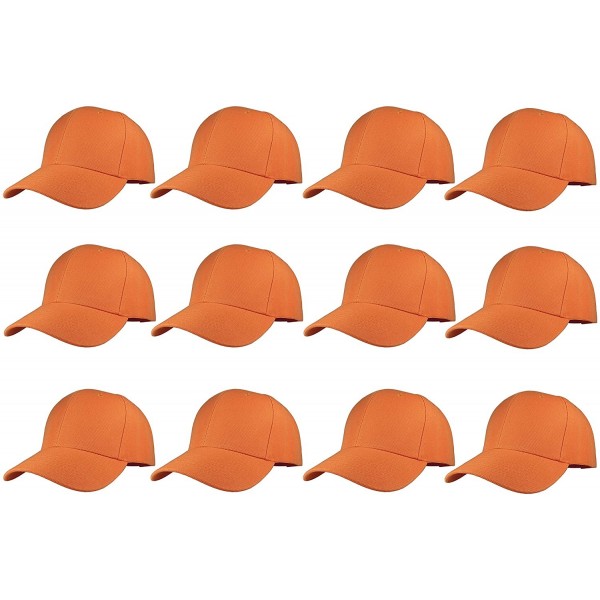 Baseball Caps Plain Blank Baseball Caps Adjustable Back Strap Wholesale LOT 12 PC'S - Orange - CN12NW5U4LR $22.74