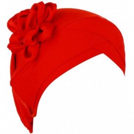 Skullies & Beanies Women Solid Floral India Hat Muslim Ruffle Cancer Chemo Beanie Turban Wrap Cap - Red - CZ18R0Z6HDY $7.17