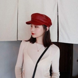 Berets Women Newsboy Hat Cap for Ladies Visor Beret Hat - 4b53-pu Leather-red - CM18LZNHWDM $10.95
