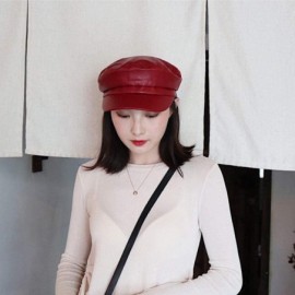 Berets Women Newsboy Hat Cap for Ladies Visor Beret Hat - 4b53-pu Leather-red - CM18LZNHWDM $10.95