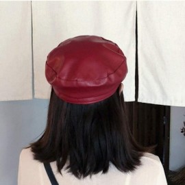 Berets Women Newsboy Hat Cap for Ladies Visor Beret Hat - 4b53-pu Leather-red - CM18LZNHWDM $10.95