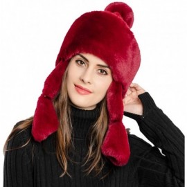 Bomber Hats Knitted Trapper Russian Aviator Trooper - Wine Red - CK18X2XGQMZ $11.28