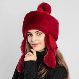 Bomber Hats Knitted Trapper Russian Aviator Trooper - Wine Red - CK18X2XGQMZ $11.28