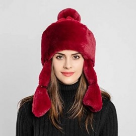 Bomber Hats Knitted Trapper Russian Aviator Trooper - Wine Red - CK18X2XGQMZ $11.28