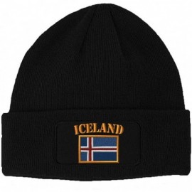 Skullies & Beanies Patch Beanie for Men & Women Iceland Flag Embroidery Skull Cap Hats 1 Size - Black - C3186HIZ23G $33.40
