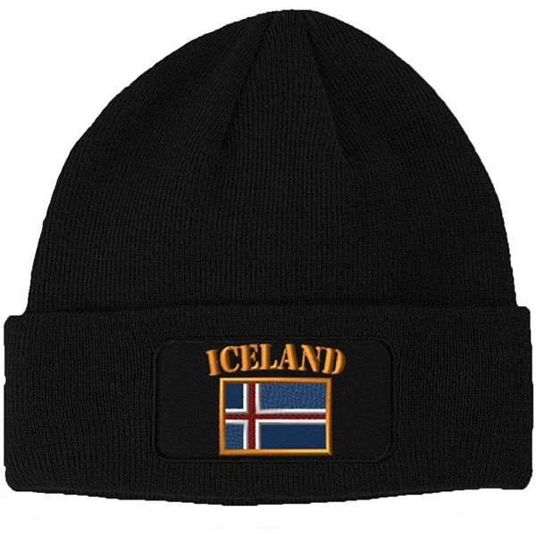 Skullies & Beanies Patch Beanie for Men & Women Iceland Flag Embroidery Skull Cap Hats 1 Size - Black - C3186HIZ23G $21.50