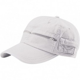 Baseball Caps Men's Rip Stop Fabric Washed Pocket Adjustable Cap with Zipper Pockets - White - CB11WMGKI6X $15.54