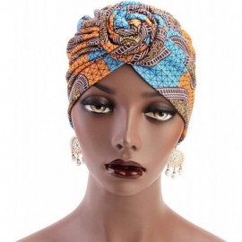 Sun Hats Women Turban Hat Hair Wrap African Jersey Magic Headband Turbans Headwrap Bohemian Boho Chemo Cap - Orange - CY18Y6C...