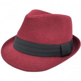 Fedoras Unisex Classic Solid Color Felt Fedora Hat with Black Band - Burgundy - CE12CFYPIT3 $10.38