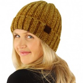 Skullies & Beanies Winter Soft Chenille Chunky Knit Stretchy Warm Ribbed Beanie Hat Cap - Mustard - CO18I6OACX0 $14.72