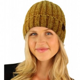 Skullies & Beanies Winter Soft Chenille Chunky Knit Stretchy Warm Ribbed Beanie Hat Cap - Mustard - CO18I6OACX0 $14.72