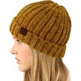 Skullies & Beanies Winter Soft Chenille Chunky Knit Stretchy Warm Ribbed Beanie Hat Cap - Mustard - CO18I6OACX0 $14.72