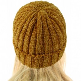 Skullies & Beanies Winter Soft Chenille Chunky Knit Stretchy Warm Ribbed Beanie Hat Cap - Mustard - CO18I6OACX0 $14.72