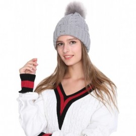 Skullies & Beanies Women Cable Knit Beanie Hat Winter Warm Pom Pom Cap Hats - Light Gray - C818608MM0W $19.91