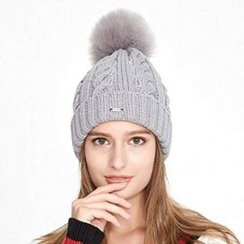 Skullies & Beanies Women Cable Knit Beanie Hat Winter Warm Pom Pom Cap Hats - Light Gray - C818608MM0W $19.91