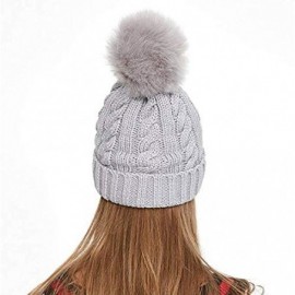 Skullies & Beanies Women Cable Knit Beanie Hat Winter Warm Pom Pom Cap Hats - Light Gray - C818608MM0W $19.91